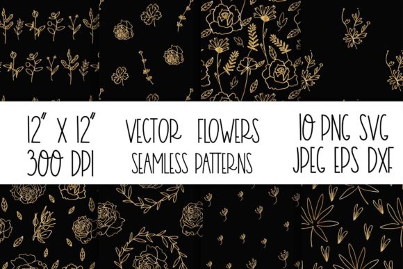 Gold Flower Patterns. Repeat Patterns