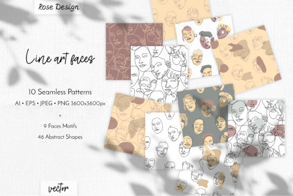 Line Art Faces Patterns Motifs Vector