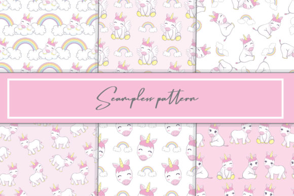 Seamless Patterns with Cartoon Unicorns