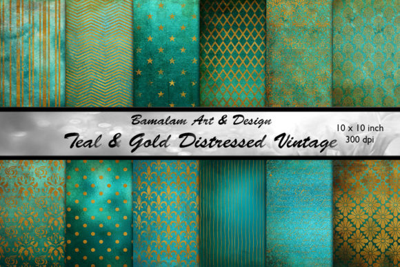 Teal Gold Distressed Vintage Patterns: Timeless Elegance Meets Modern Creative Workflow