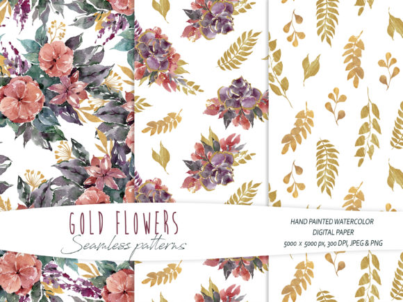 Watercolor Gold Floral Seamless Patterns: Beautiful, Versatile, and Ready to Use